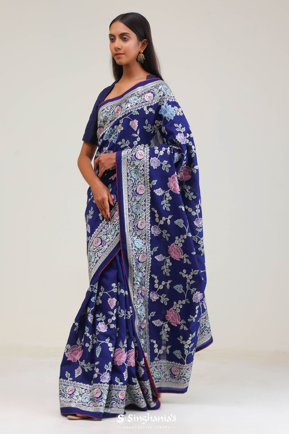 Navy Blue Crafted Jaal Tussar Saree
