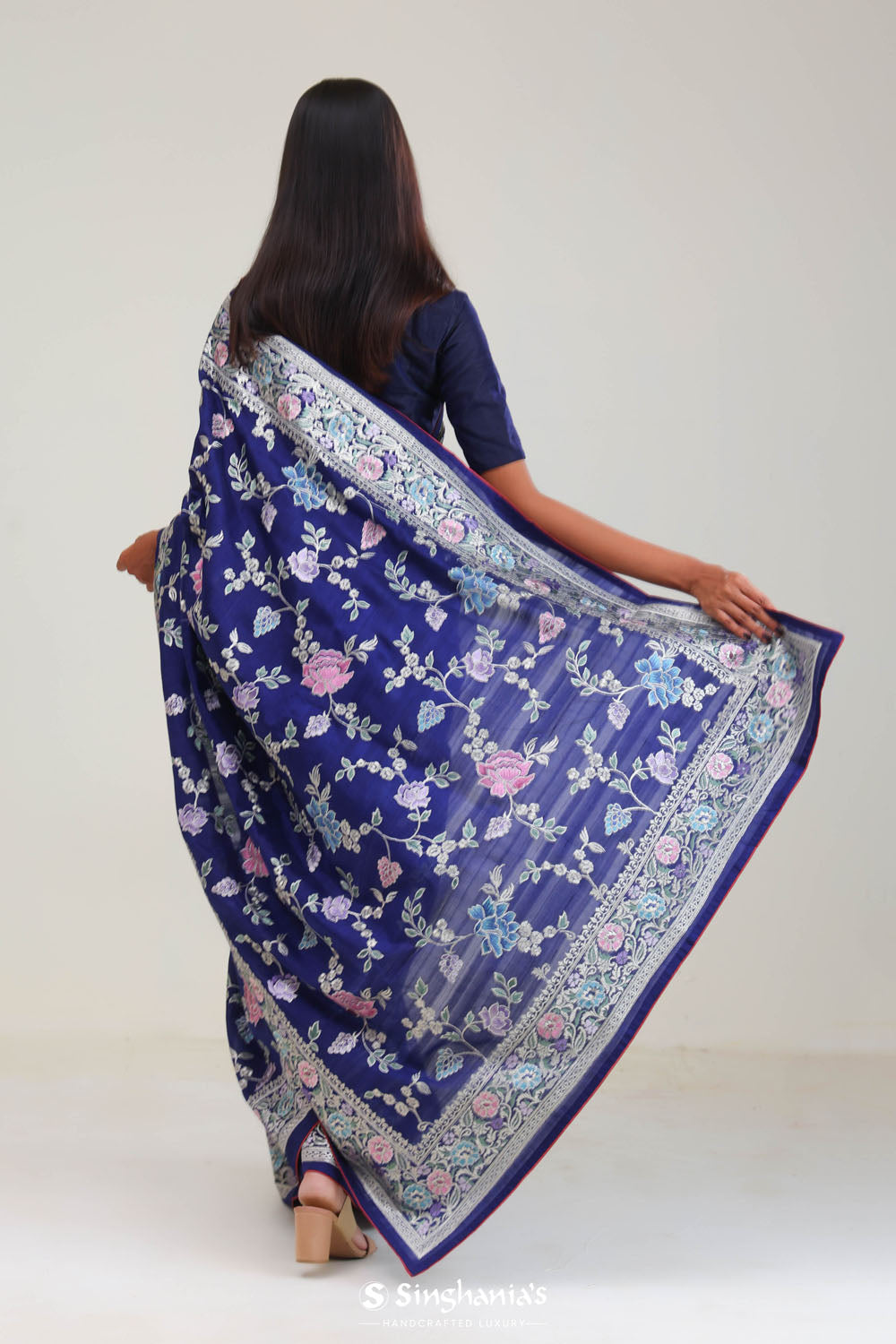 Navy Blue Crafted Jaal Tussar Saree