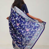 Navy Blue Crafted Jaal Tussar Saree