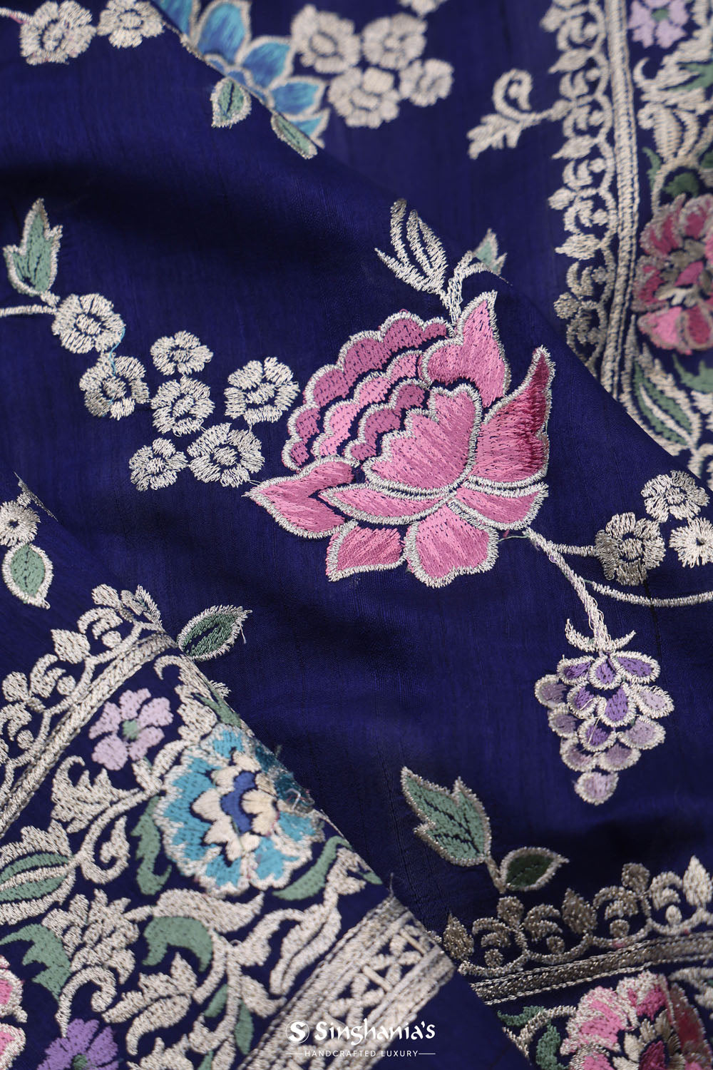 Navy Blue Crafted Jaal Tussar Saree