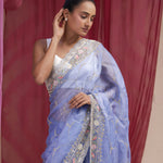 Pastel Blue Tissue Designer Saree With Hand Embroidery