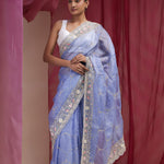 Pastel Blue Tissue Designer Saree With Hand Embroidery