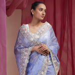Pastel Blue Tissue Designer Saree With Hand Embroidery