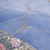 Pastel Blue Tissue Designer Saree With Hand Embroidery