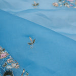 Carolina Blue Organza Designer Saree With Floral Embroidery