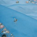 Carolina Blue Organza Designer Saree With Floral Embroidery