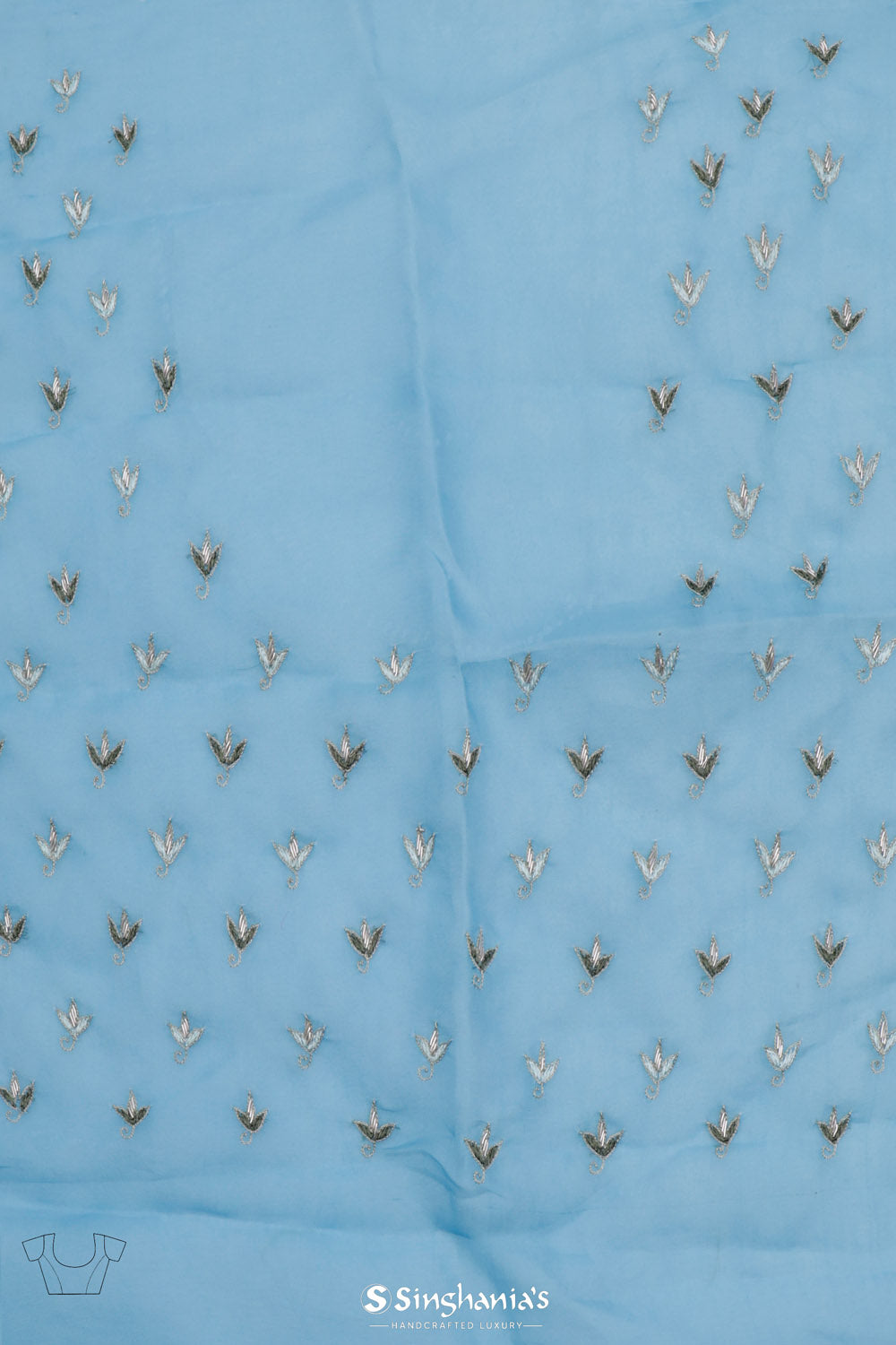 Carolina Blue Organza Designer Saree With Floral Embroidery