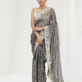 Abbey Black Tissue Saree With Hand Embroidery