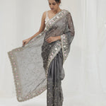 Abbey Black Tissue Saree With Hand Embroidery