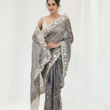 Abbey Black Tissue Saree With Hand Embroidery