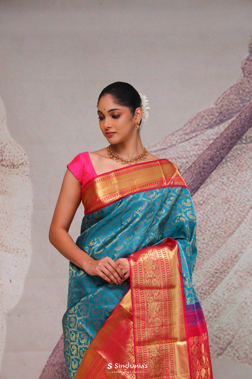 Chelsea Blue Heritage Kanjivaram Silk Saree