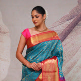 Chelsea Blue Heritage Kanjivaram Silk Saree