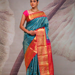 Chelsea Blue Heritage Kanjivaram Silk Saree