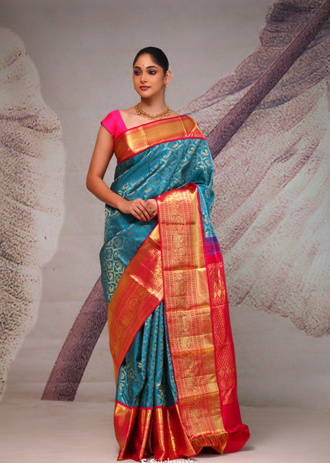 <img> Chelsea Blue Heritage Kanjivaram Silk Saree