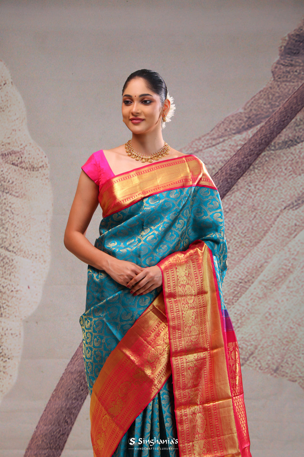 Chelsea Blue Heritage Kanjivaram Silk Saree