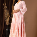 Khadi Printed Pink Cotton Cambric Dress