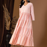 Khadi Printed Pink Cotton Cambric Dress