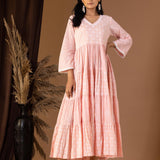 Khadi Printed Pink Cotton Cambric Dress