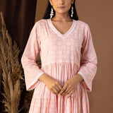 Khadi Printed Pink Cotton Cambric Dress