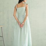 Sage Gingham Tie-Strap Gown
