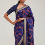 Navy Blue Crafted Jaal Tussar Saree