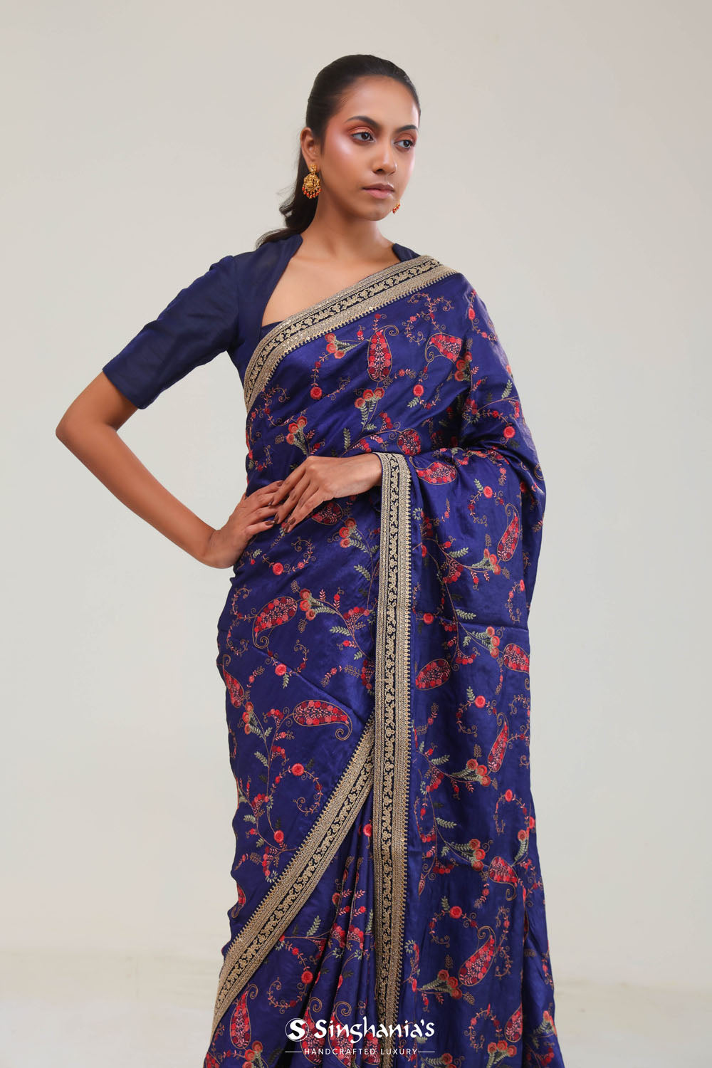Navy Blue Crafted Jaal Tussar Saree