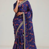 Navy Blue Crafted Jaal Tussar Saree