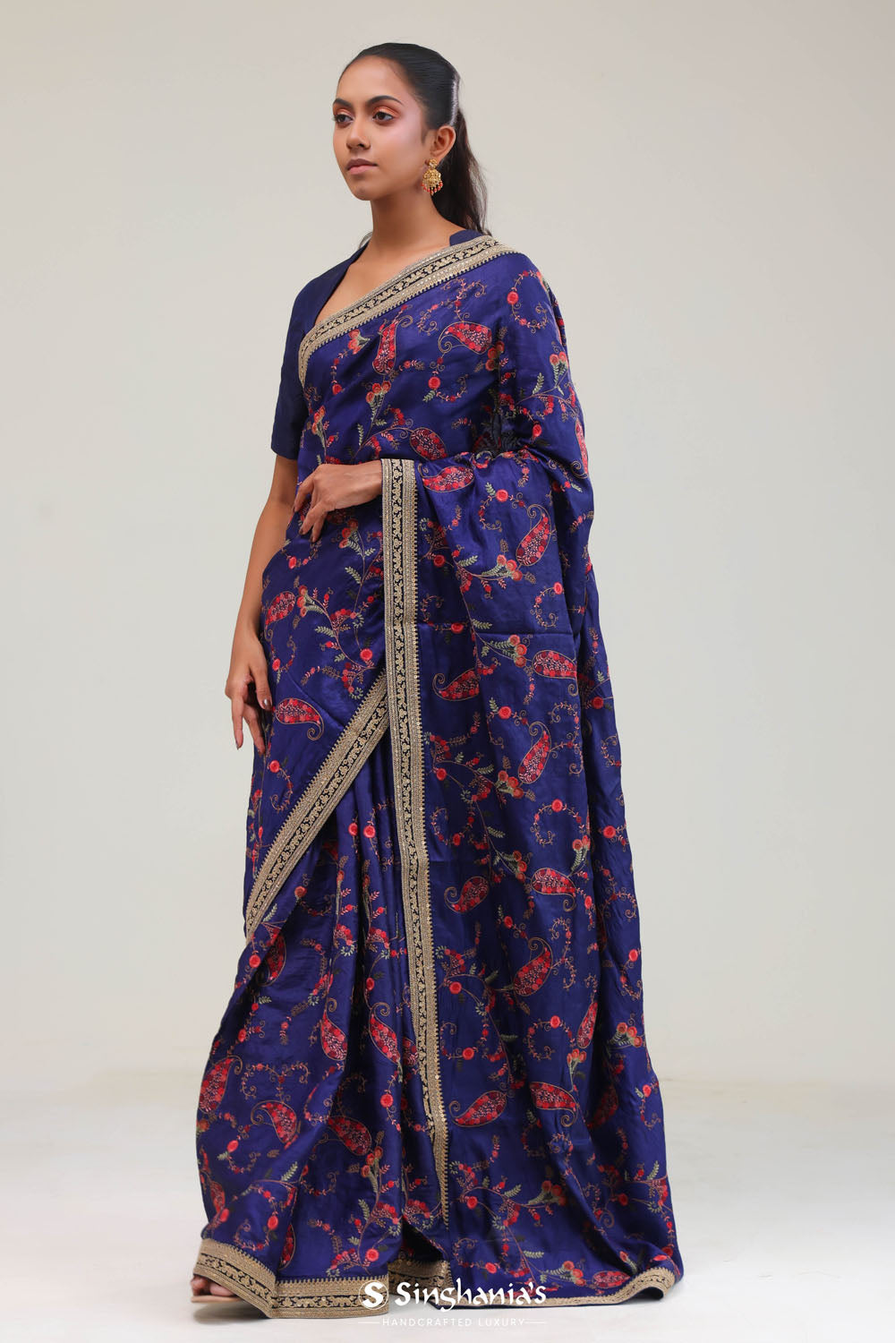 Navy Blue Crafted Jaal Tussar Saree