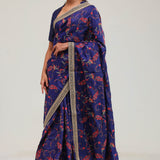 Navy Blue Crafted Jaal Tussar Saree