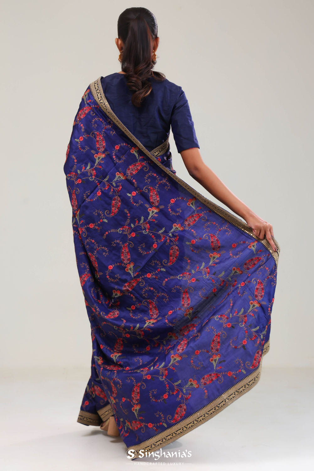Navy Blue Crafted Jaal Tussar Saree