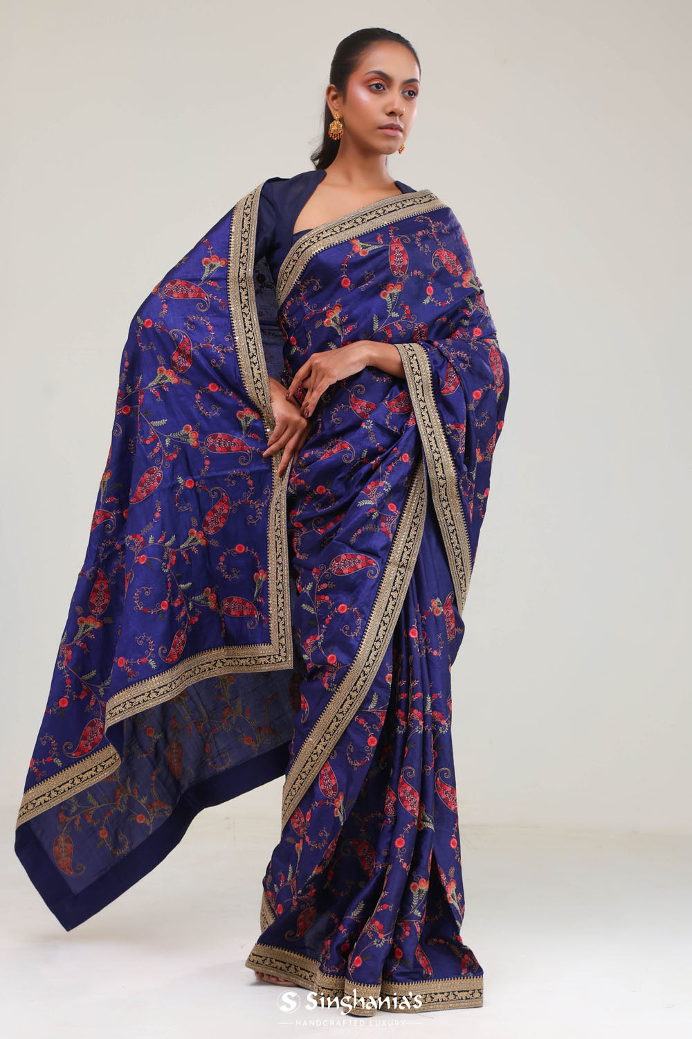 Navy Blue Crafted Jaal Tussar Saree