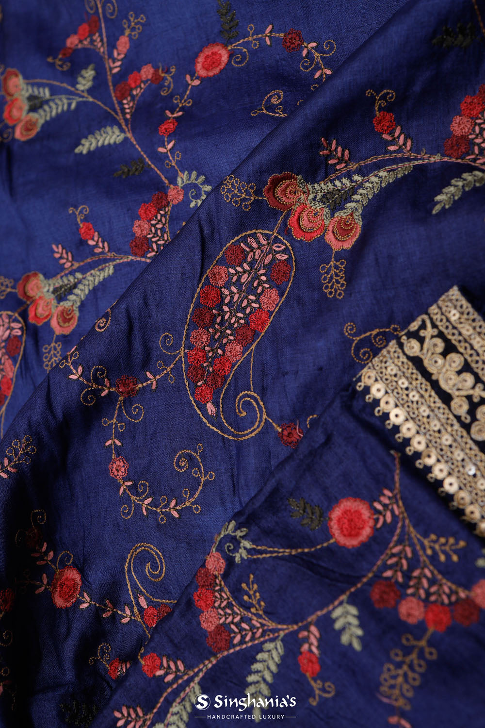 Navy Blue Crafted Jaal Tussar Saree