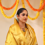 Hansa Yellow Tissue Kanjivaram Saree With Geometrical Weaving