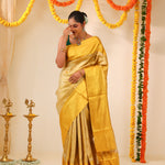 Hansa Yellow Tissue Kanjivaram Saree With Geometrical Weaving