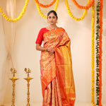 Peach Orange Tissue Kanjivaram Saree With Floral Jaal Weaving