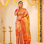 Peach Orange Tissue Kanjivaram Saree With Floral Jaal Weaving