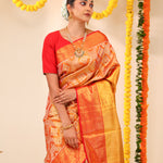 Peach Orange Tissue Kanjivaram Saree With Floral Jaal Weaving