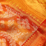 Peach Orange Tissue Kanjivaram Saree With Floral Jaal Weaving