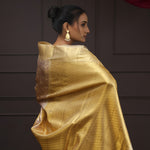 Golden Yellow Tissue Kanjivaram Saree With Floral Jaal Weaving