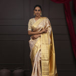 Golden Yellow Tissue Kanjivaram Saree With Floral Jaal Weaving