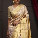Golden Yellow Tissue Kanjivaram Saree With Floral Jaal Weaving