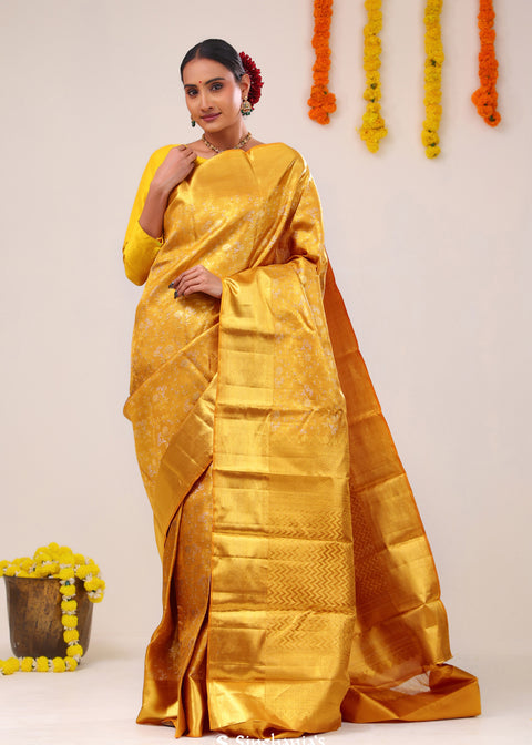 <img> Autumn Gold Floral Jaal Kanjivaram Silk Saree