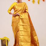 Autumn Gold Floral Jaal Kanjivaram Silk Saree