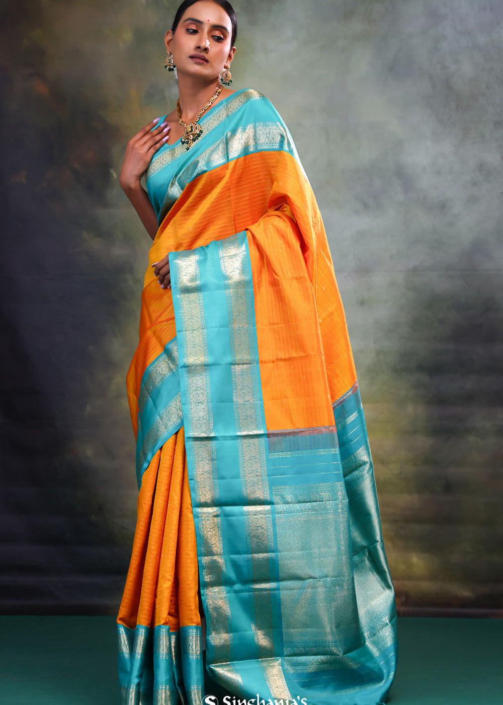Dark Orange Heritage Kanjivaram Silk Saree
