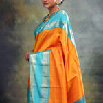 Dark Orange Heritage Kanjivaram Silk Saree