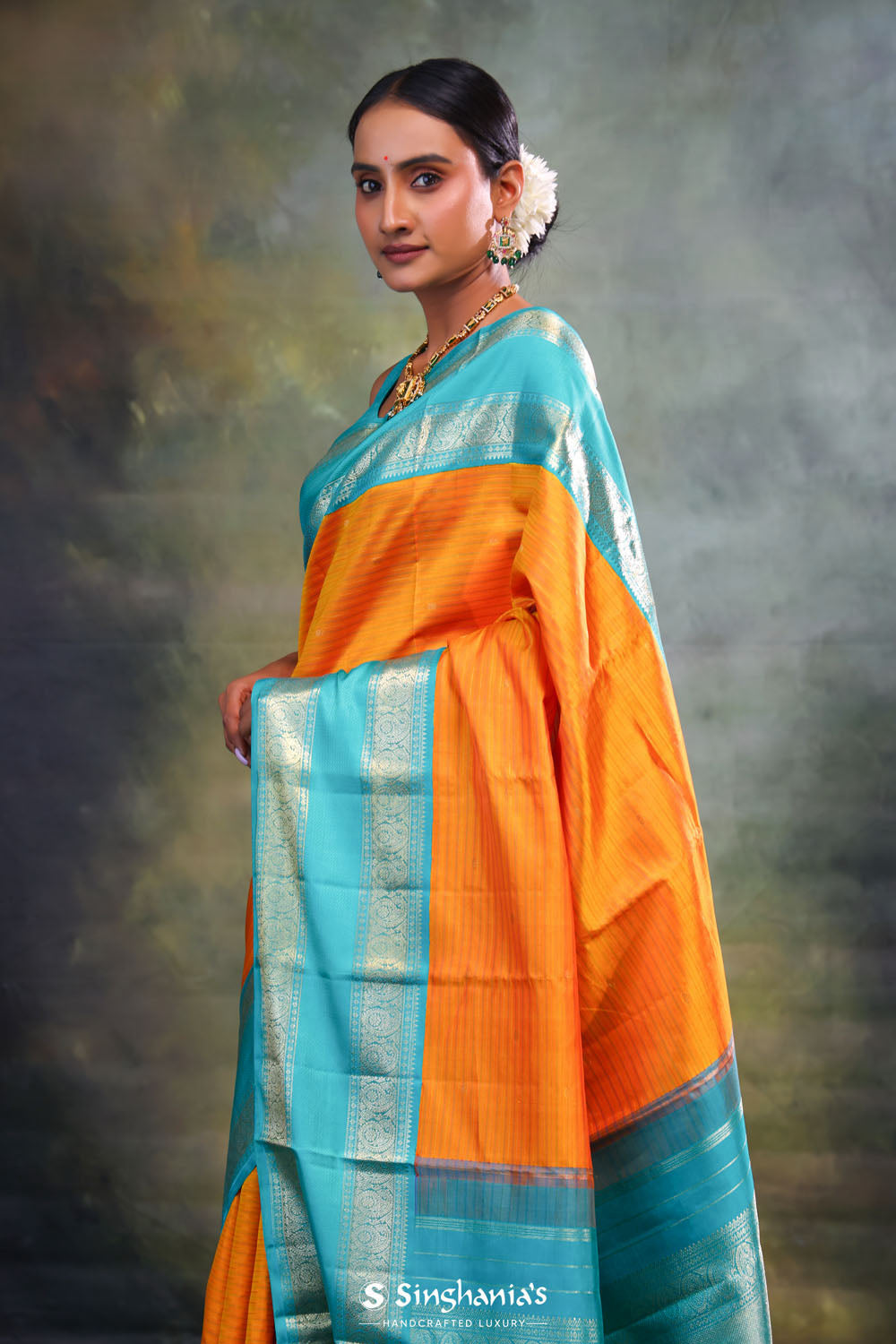 Dark Orange Heritage Kanjivaram Silk Saree