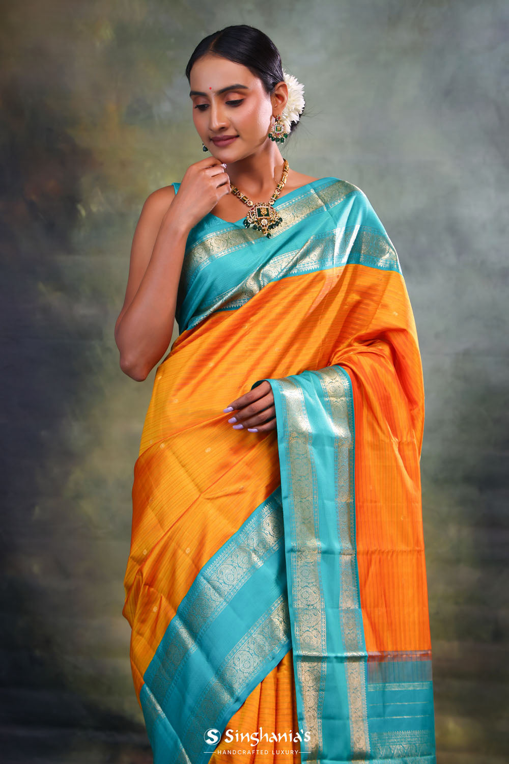 Dark Orange Heritage Kanjivaram Silk Saree
