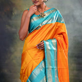 Dark Orange Heritage Kanjivaram Silk Saree