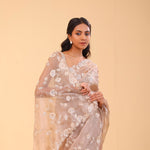 Sand Brown Organza Handcrafted Saree
