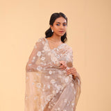 Sand Brown Organza Handcrafted Saree